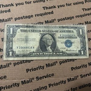 1957 Blue Seal Silver Certificate One Dollar Bill 💵 16666616 Fancy Serial # 🔥